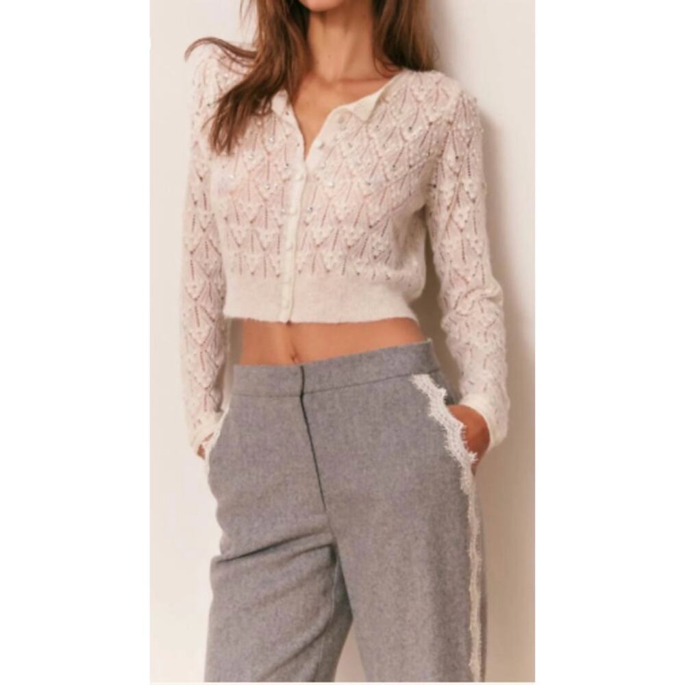 Loveshackfancy Calico Embellished Pointelle Cardigan Sz Large NWT